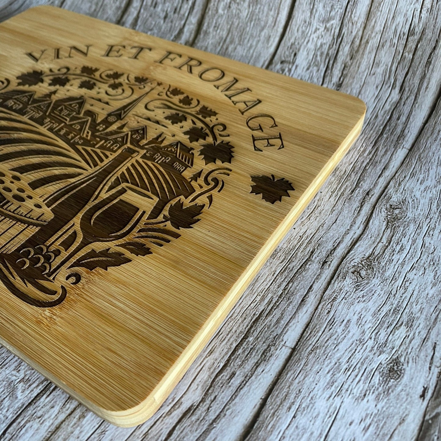 Planche à Découper en Bambou "Vin et Fromage" - Gravure Laser