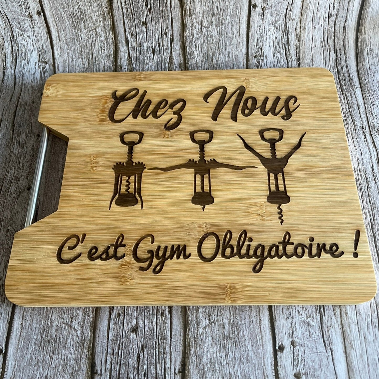 Planche à Découper Bambou "Gym Obligatoire" - Gravure Laser