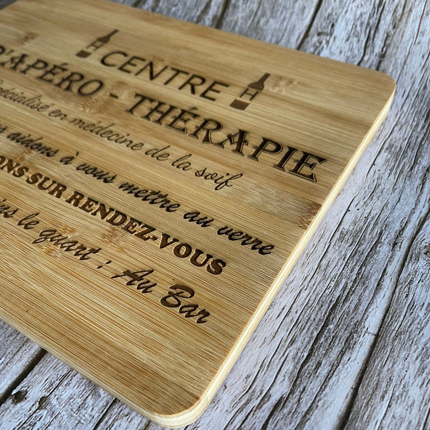 Planche à Découper Bambou "Apéro Thérapie" - Gravure Laser