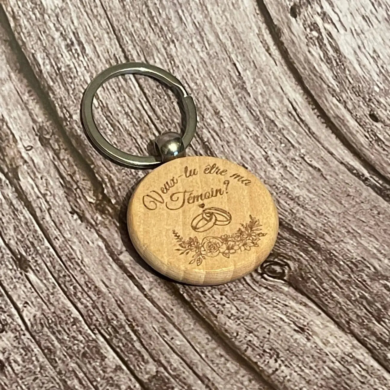 Porte-clés en bois personnalisé : Veux-tu être ma témoin ? ROUSSILLON CRÉATIONS