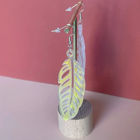 Boucles d'oreilles Plume — Acrylique Holographique Boucles d'oreilles Roussillon-Creations-Tautavel-66