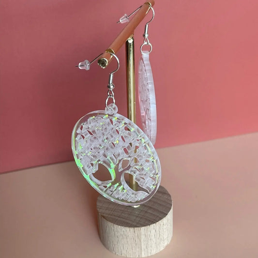 Boucles d'oreilles Arbre de Vie — Acrylique Transparent Holographique ROUSSILLON CRÉATIONS