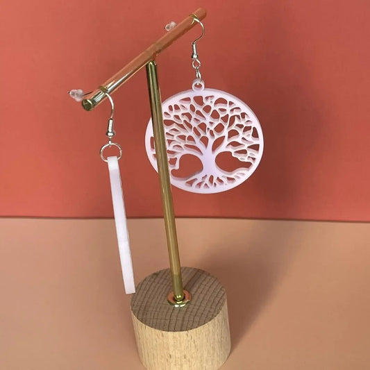 Boucles d'oreilles Arbre de Vie — Acrylique Rose Pâle Pastel