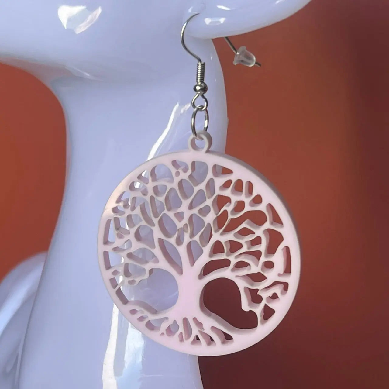 Boucles d'oreilles Arbre de Vie — Acrylique Rose Pâle Pastel ROUSSILLON CRÉATIONS