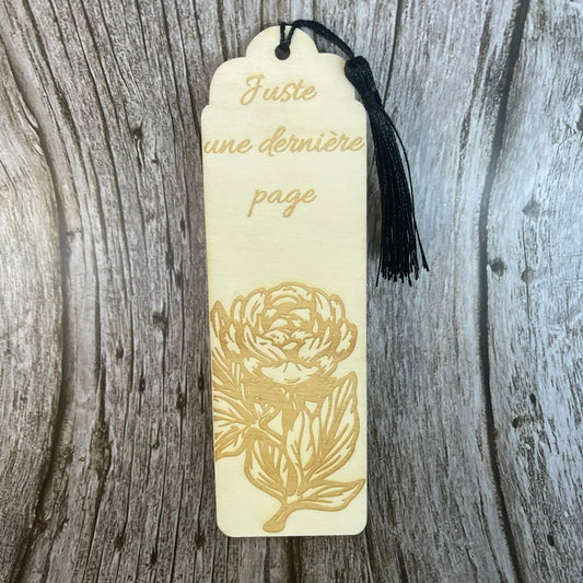 Marque-page en bois gravé "Juste une dernière page" – Accessoire de lecture artisanal