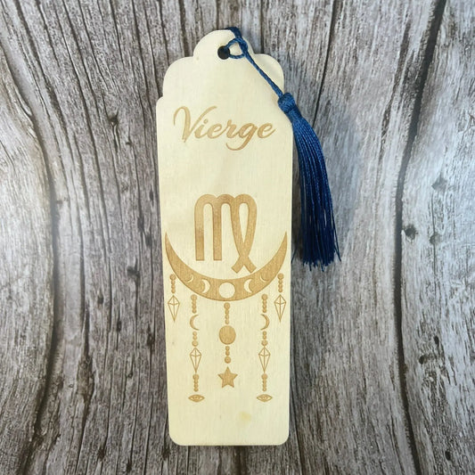 Marque-page astrologique Vierge en bois gravé – Signe du zodiaque