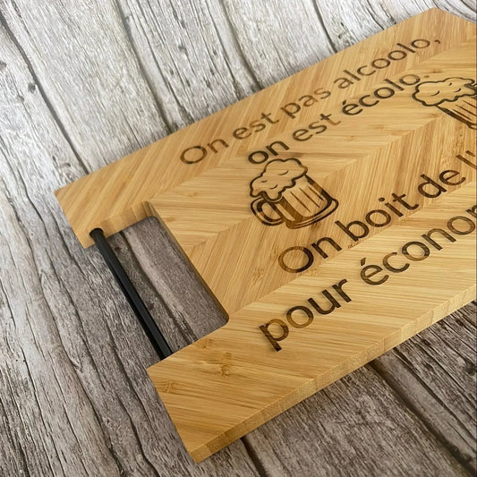 Planche à découper en bambou gravée–On est pas alcoolo, on est écolo ! ROUSSILLON CRÉATIONS