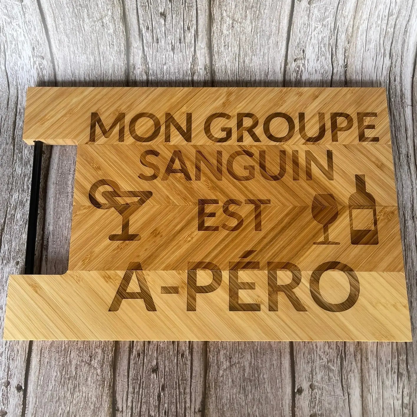 Planche à découper en bambou gravée – Mon groupe sanguin est A-Péro ROUSSILLON CRÉATIONS