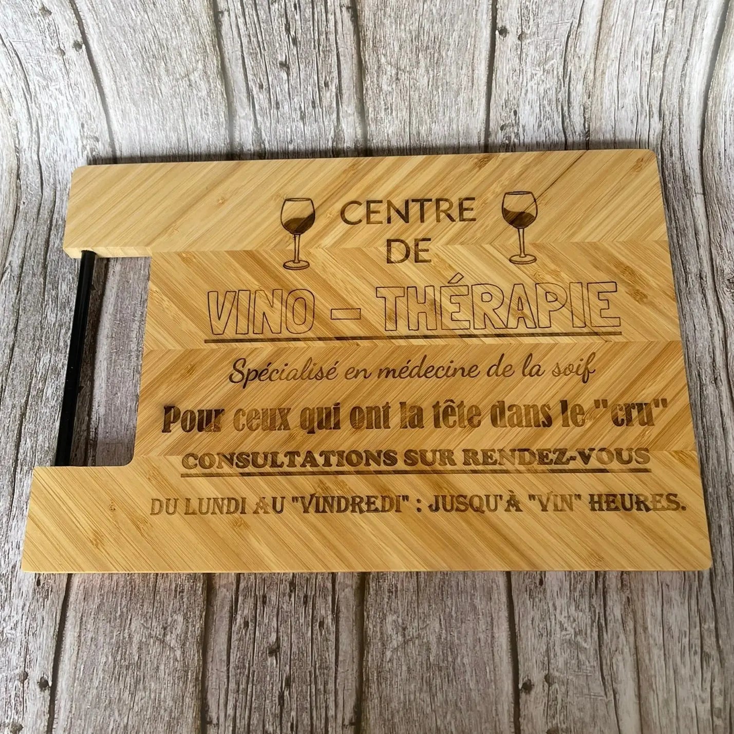 Planche à Découper en bambou "Centre de Vino-Thérapie" ROUSSILLON CRÉATIONS