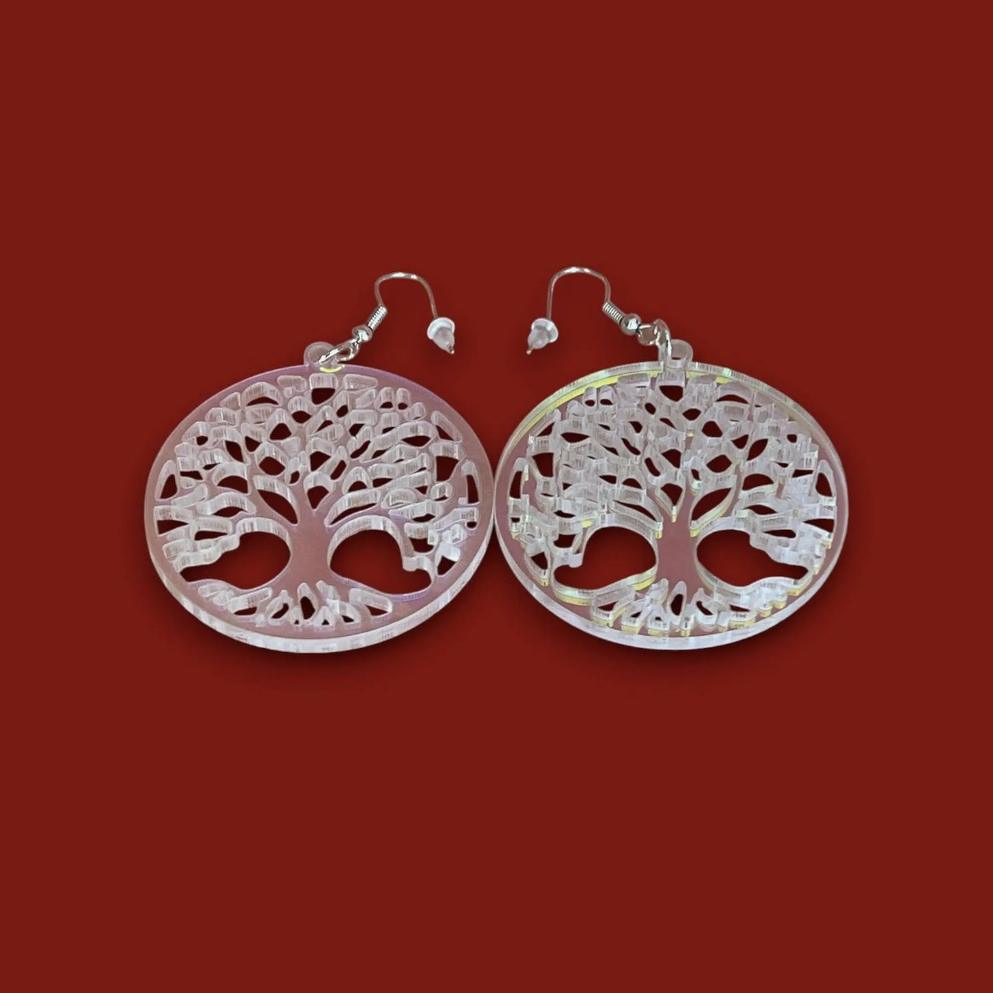 Boucles d'oreilles Arbre de Vie — Acrylique Transparent Holographique ROUSSILLON CRÉATIONS