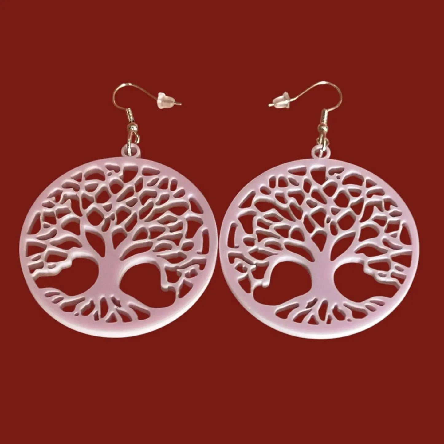 Boucles d'oreilles Arbre de Vie — Acrylique Rose Pâle Pastel ROUSSILLON CRÉATIONS