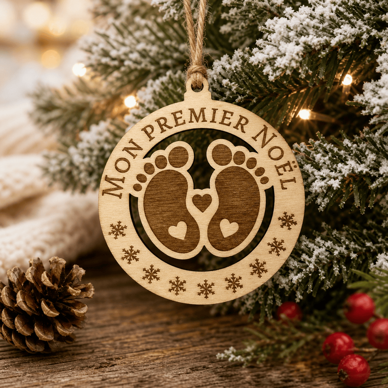 Décoration de Noël "Mon Premier Noël" en bois – Gravure laser personnalisée pour bébé