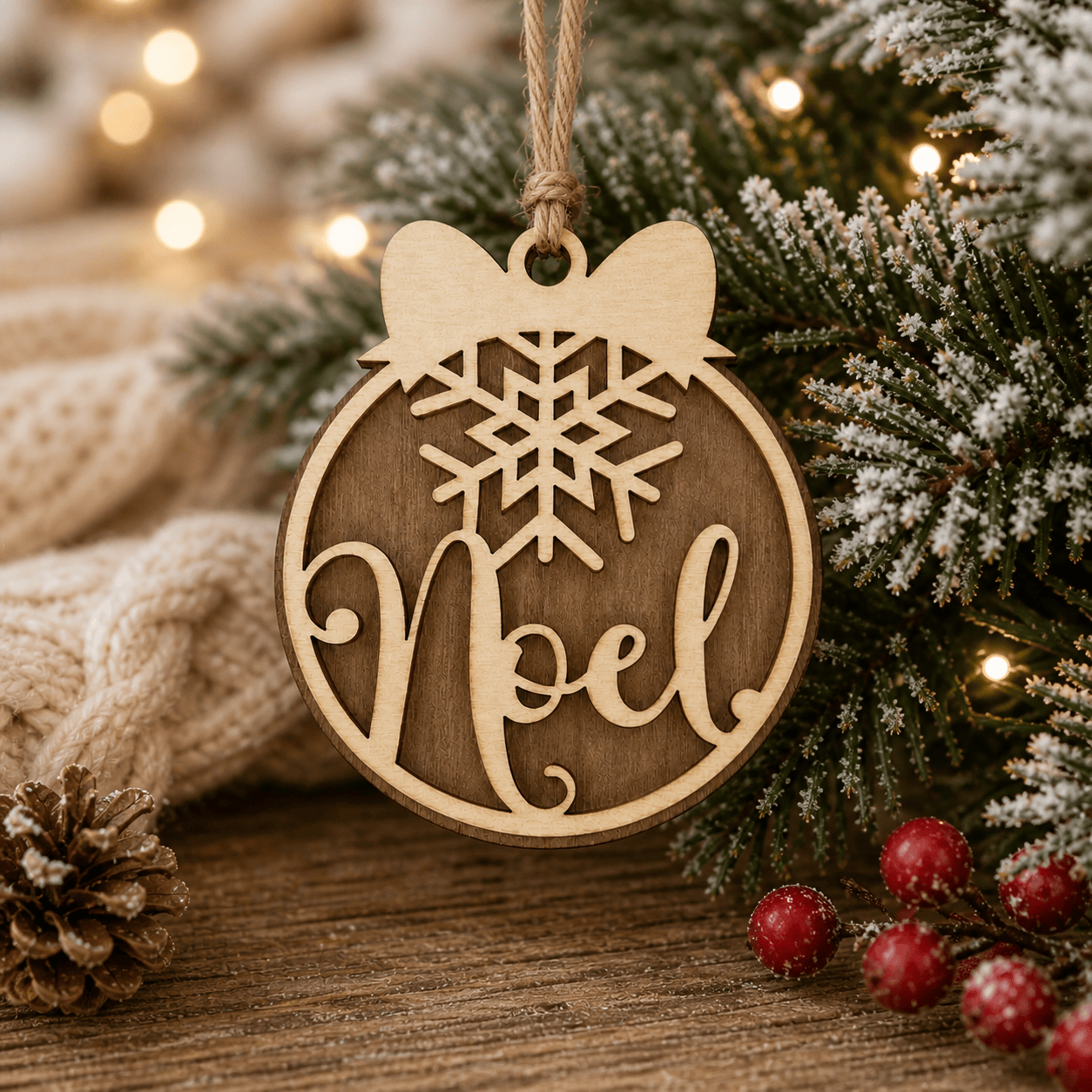Boule de Noël en bois – Décoration artisanale en noyer et peuplier