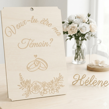 Plaque Bois Gravée – Veux-tu être ma Témoin ?