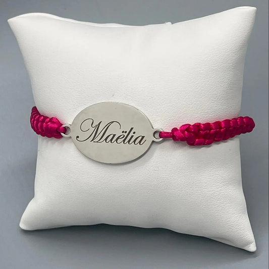 Bracelet Personnalisé avec Cordon Rose - Gravure Laser ROUSSILLON CRÉATIONS