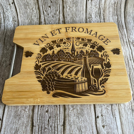 Planche à Découper en Bambou "Vin et Fromage" - Gravure Laser
