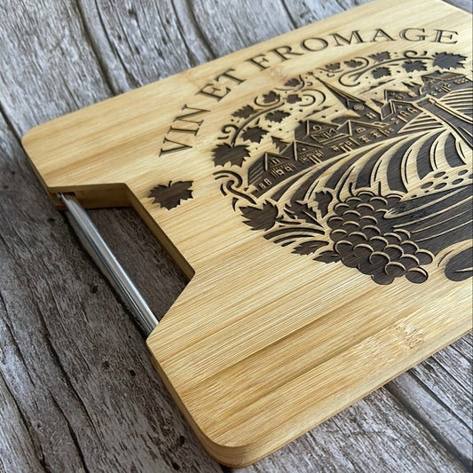 Planche à Découper en Bambou "Vin et Fromage" - Gravure Laser