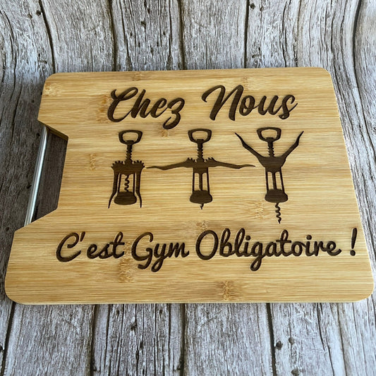 Planche à Découper Bambou "Gym Obligatoire" - Gravure Laser