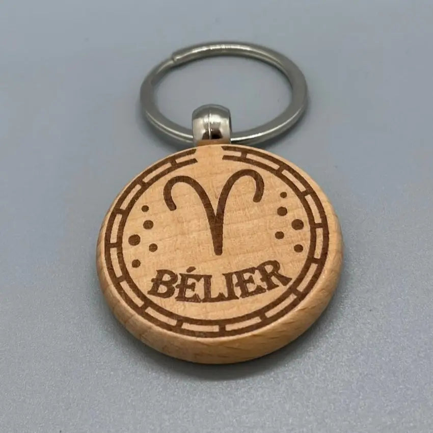 Porte-clé Zodiaque "Bélier" en Bois Gravé au Laser ROUSSILLON CRÉATIONS