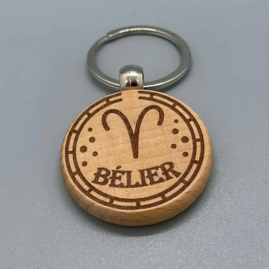 Porte-clé Zodiaque "Bélier" en Bois Gravé au Laser ROUSSILLON CRÉATIONS