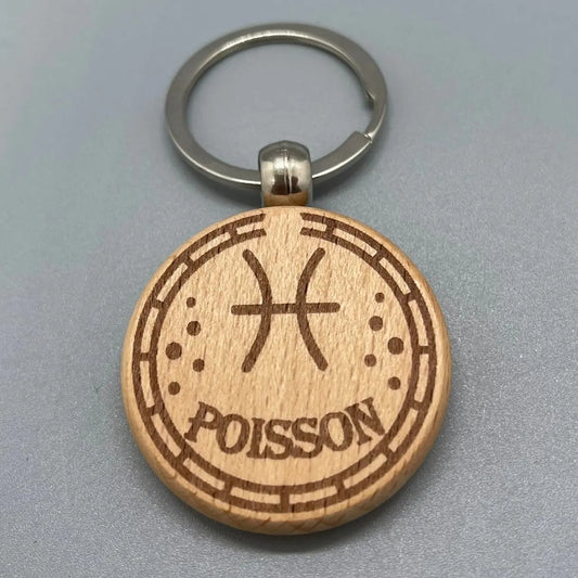 Porte-clé Zodiaque "Poisson" en Bois Gravé au Laser ROUSSILLON CRÉATIONS