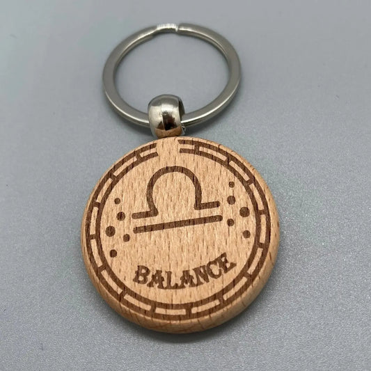 Porte-clé Zodiaque "Balance" en Bois Gravé au Laser ROUSSILLON CRÉATIONS