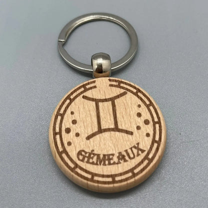 Porte-clé Zodiaque "Gémeaux" en Bois Gravé au Laser ROUSSILLON CRÉATIONS