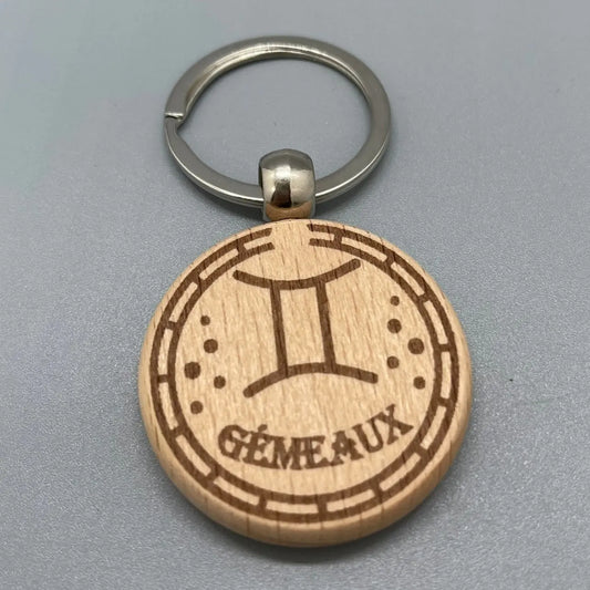 Porte-clé Zodiaque "Gémeaux" en Bois Gravé au Laser ROUSSILLON CRÉATIONS