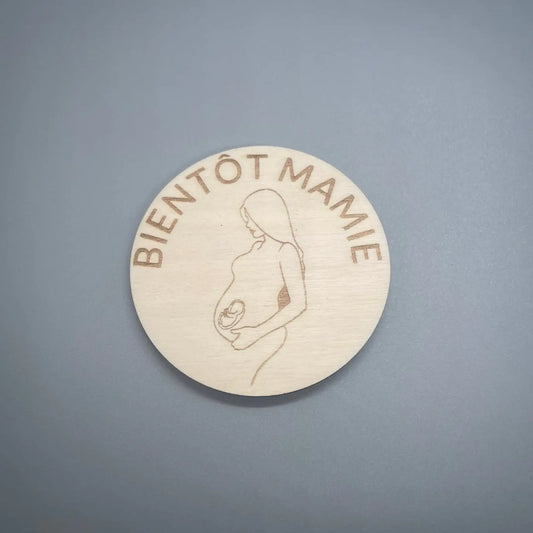 Magnet Annonce Grossesse "Bientôt Mamie" - Gravure laser ROUSSILLON CRÉATIONS