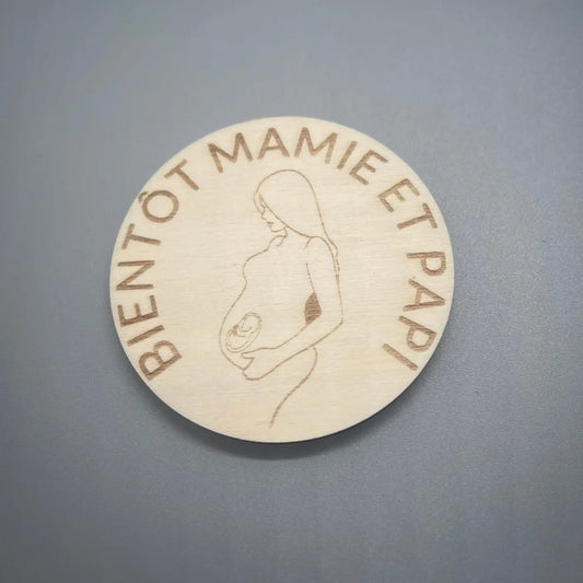 Magnet Annonce Grossesse "Bientôt Mamie et Papi" - Gravure laser ROUSSILLON CRÉATIONS
