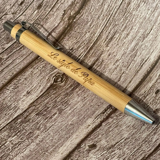 Stylo en bambou gravé « Le stylo de Papa » — Cadeau personnalisé ROUSSILLON CRÉATIONS