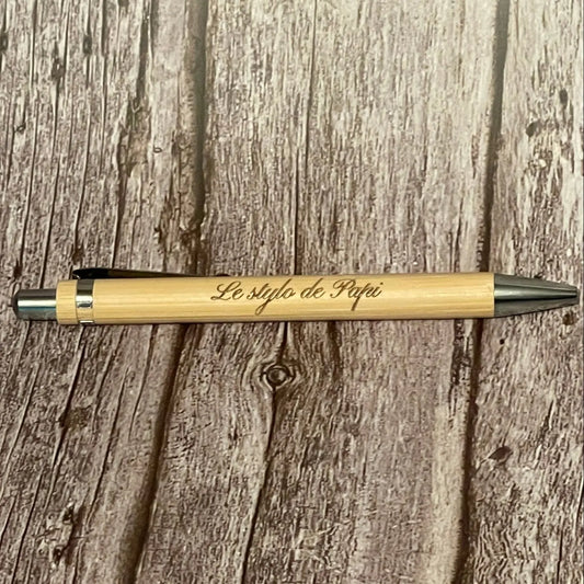 Stylo en bambou gravé « Le stylo de Papi » — Cadeau personnalisé ROUSSILLON CRÉATIONS
