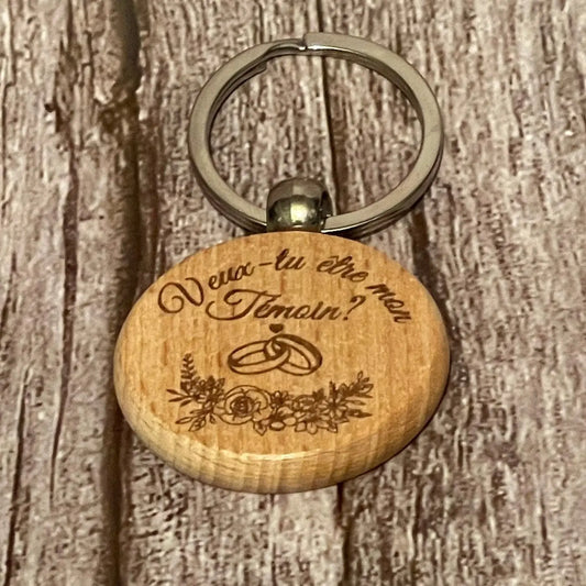 Porte-clés en bois personnalisé : Veux-tu être mon témoin ? ROUSSILLON CRÉATIONS