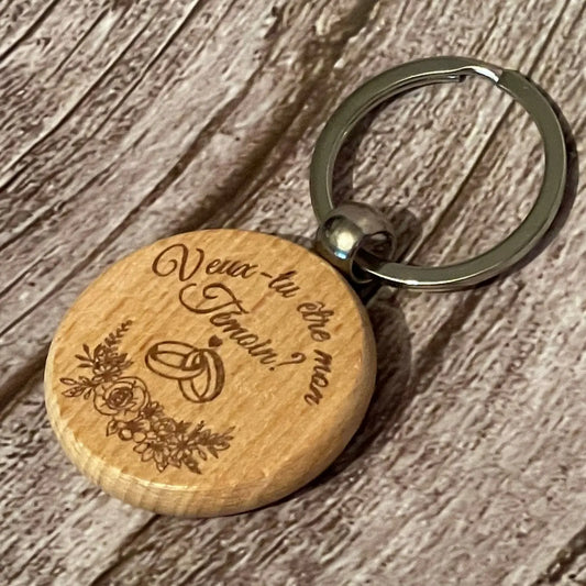 Porte-clés en bois personnalisé : Veux-tu être mon témoin ? ROUSSILLON CRÉATIONS