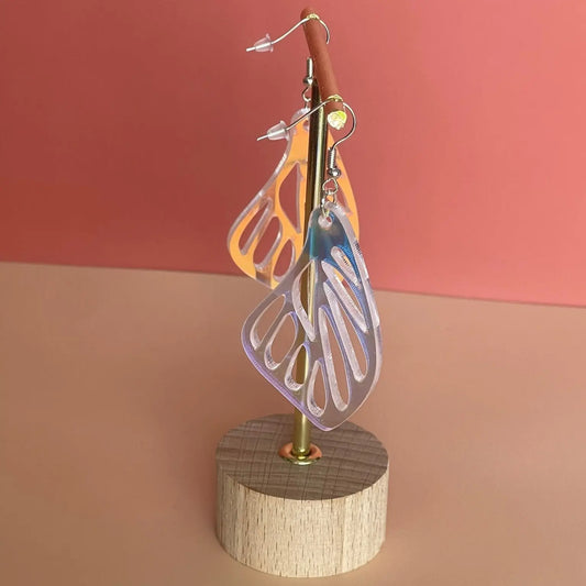 Boucles d'oreilles Aile de Papillon - Acrylique Transparent Holographique ROUSSILLON CRÉATIONS