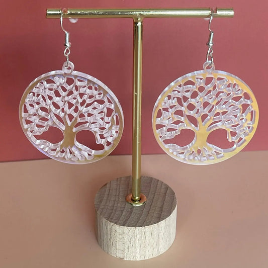 Boucles d'oreilles Arbre de Vie — Acrylique Transparent Holographique ROUSSILLON CRÉATIONS