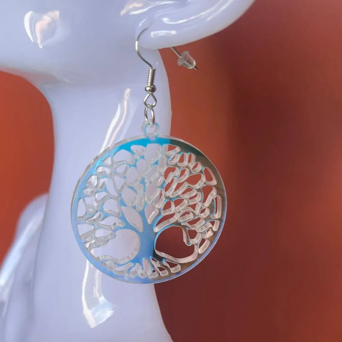 Boucles d'oreilles Arbre de Vie — Acrylique Transparent Holographique ROUSSILLON CRÉATIONS