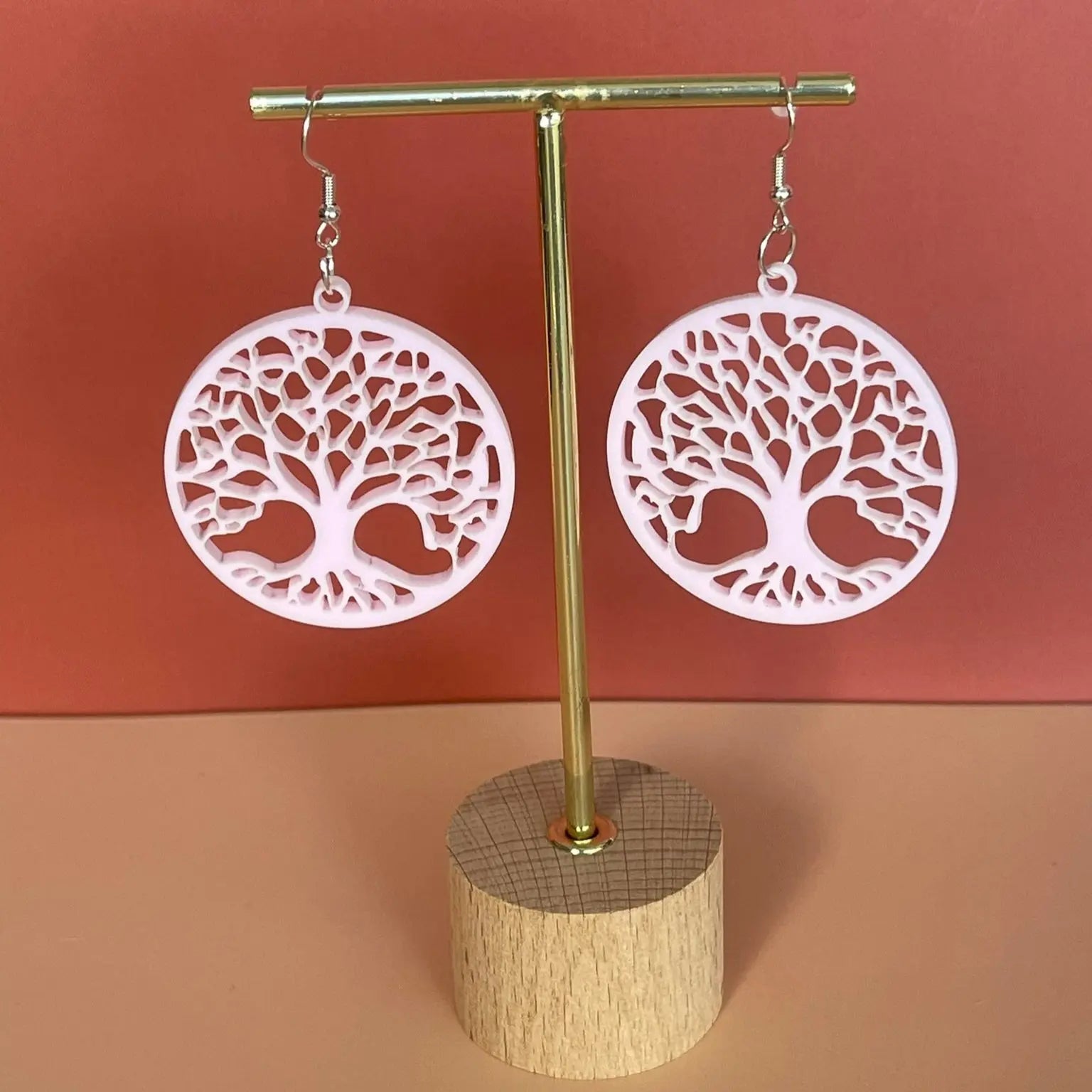 Boucles d'oreilles Arbre de Vie — Acrylique Rose Pâle Pastel ROUSSILLON CRÉATIONS