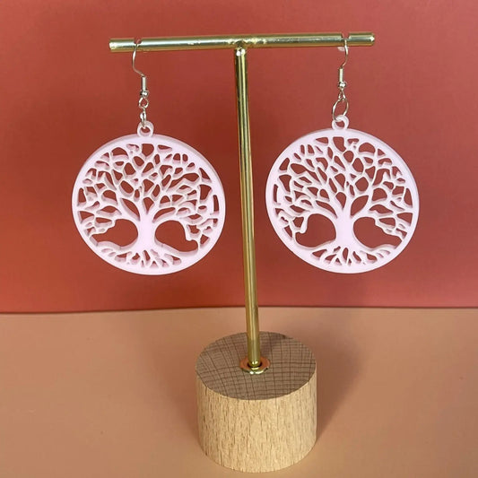 Boucles d'oreilles Arbre de Vie — Acrylique Rose Pâle Pastel ROUSSILLON CRÉATIONS