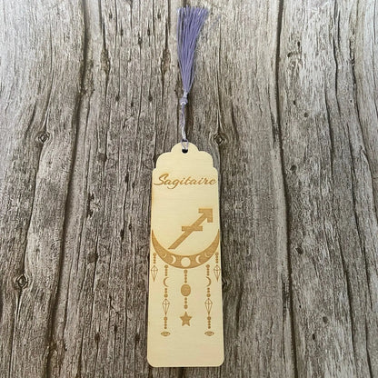 Marque-page astrologique Sagittaire en bois gravé – Signe du zodiaque ♐ ROUSSILLON CRÉATIONS