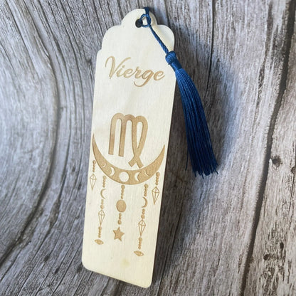 Marque-page astrologique Vierge en bois gravé – Signe du zodiaque ♍ ROUSSILLON CRÉATIONS