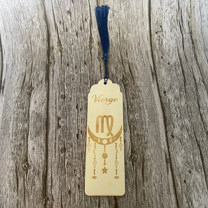 Marque-page astrologique Vierge en bois gravé – Signe du zodiaque ♍ ROUSSILLON CRÉATIONS