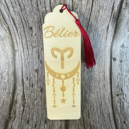 Marque-page astrologique Bélier en bois gravé – Signe du zodiaque ♈ ROUSSILLON CRÉATIONS