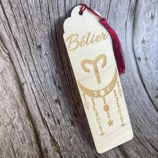 Marque-page astrologique Bélier en bois gravé – Signe du zodiaque ♈ ROUSSILLON CRÉATIONS