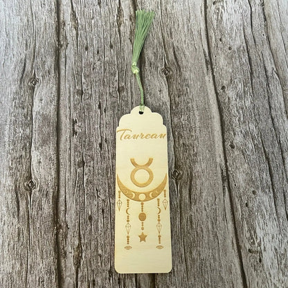 Marque-page astrologique Taureau en bois gravé – Signe du zodiaque ♉ - ROUSSILLON CRÉATIONS