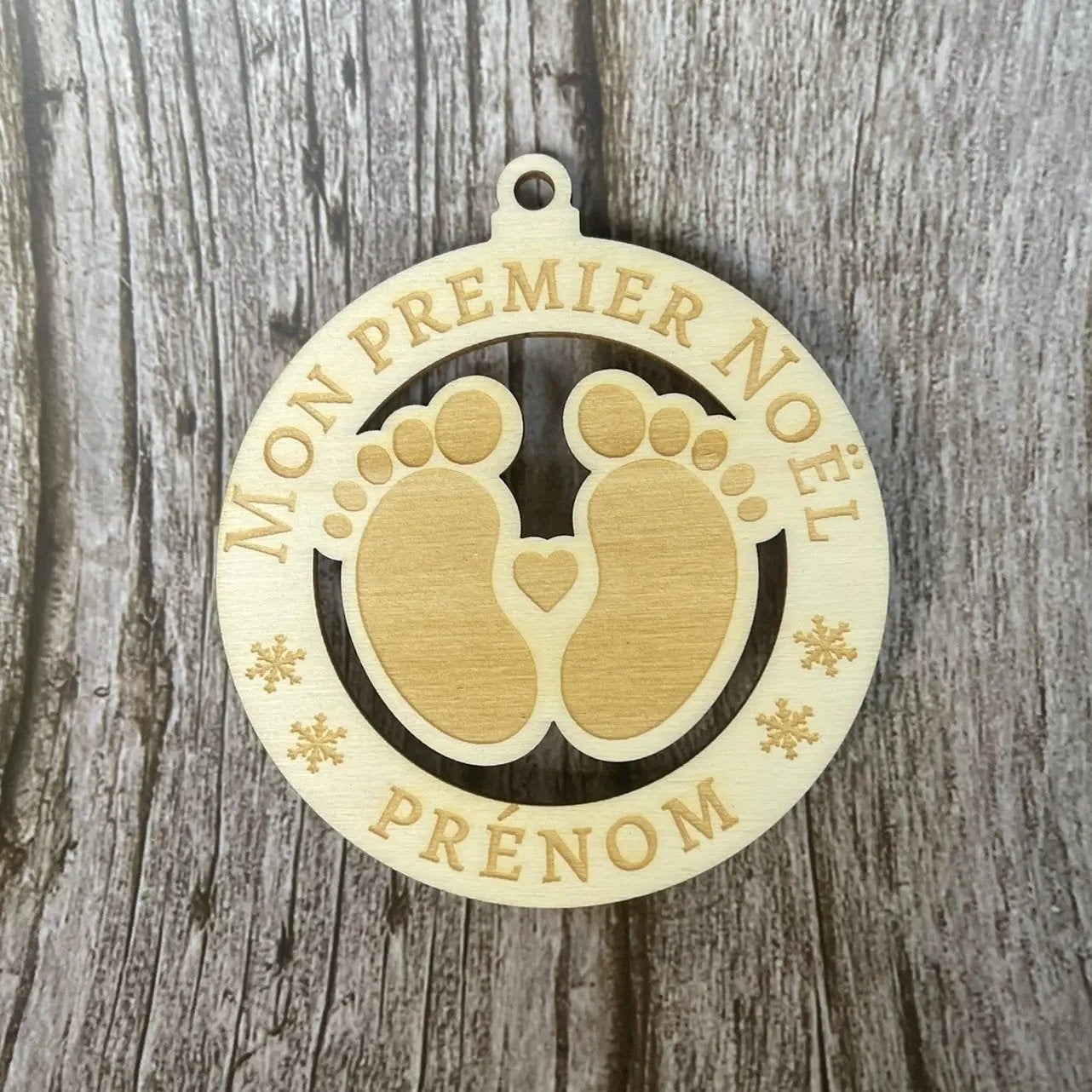 🎄 Boule de Noël personnalisable – “Mon Premier Noël” en bois gravé avec prénom ROUSSILLON CRÉATIONS