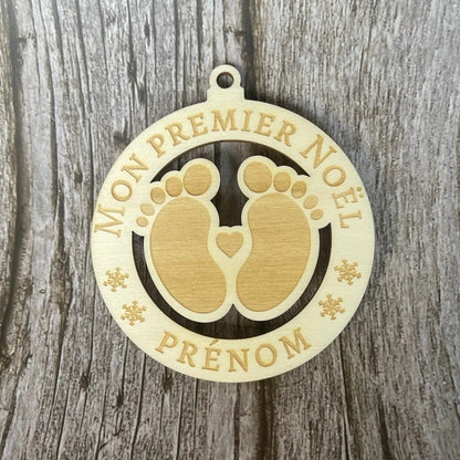🎄 Boule de Noël personnalisable – “Mon Premier Noël” en bois gravé avec prénom ROUSSILLON CRÉATIONS