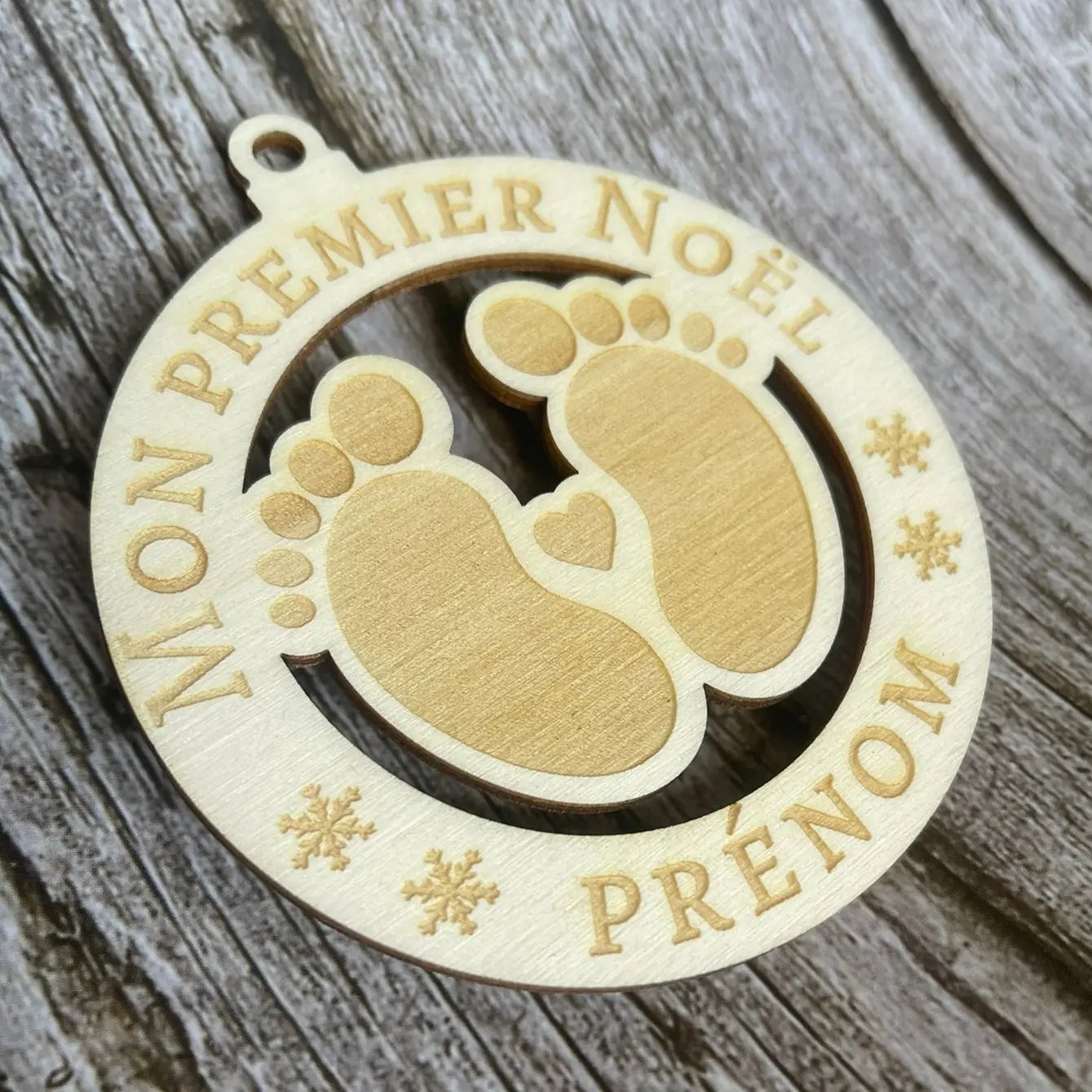 🎄 Boule de Noël personnalisable – “Mon Premier Noël” en bois gravé avec prénom ROUSSILLON CRÉATIONS