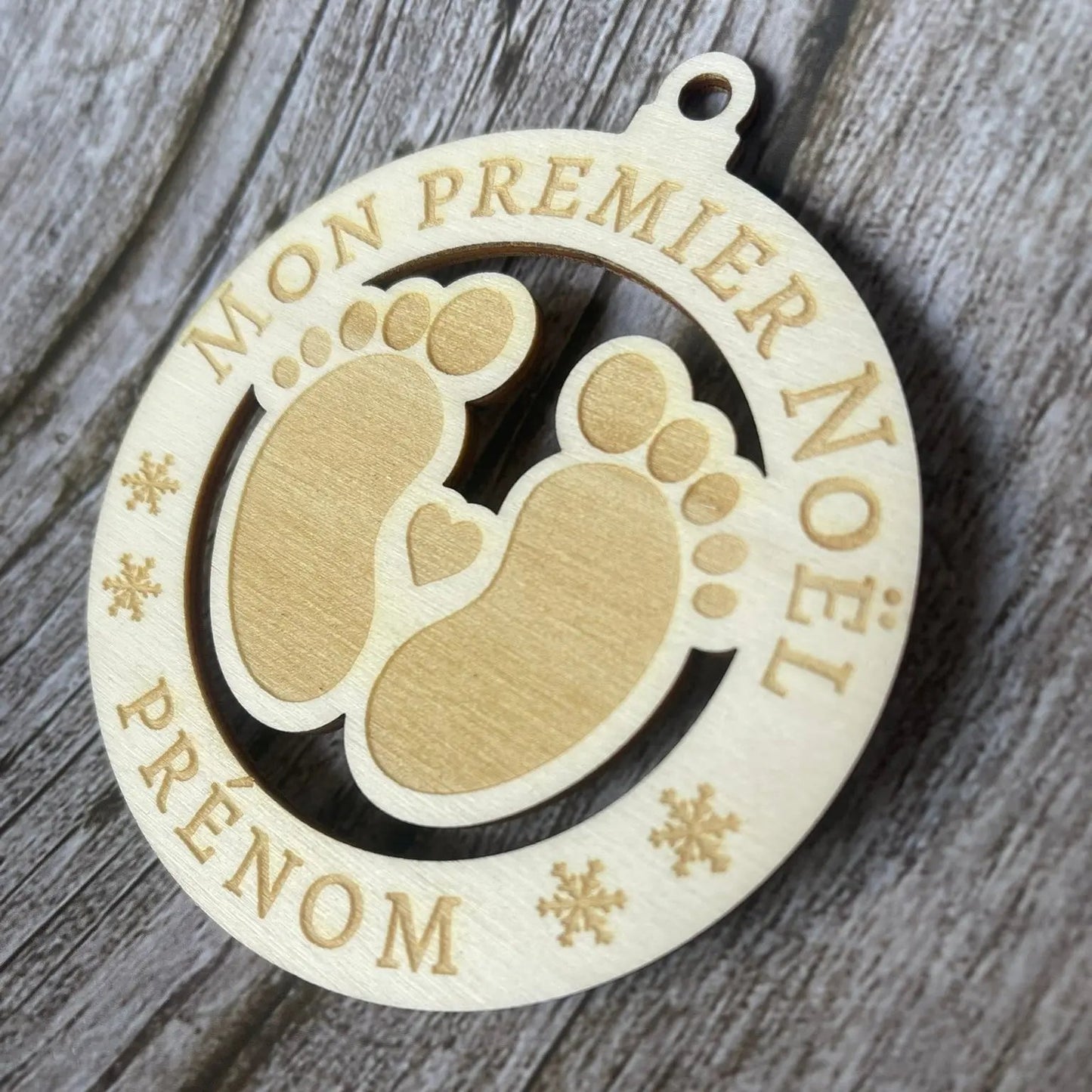 🎄 Boule de Noël personnalisable – “Mon Premier Noël” en bois gravé avec prénom ROUSSILLON CRÉATIONS