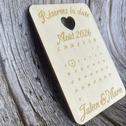 Save the Date en Bois Personnalisé – Calendrier Gravé Laser & Cœur Découpé Mariage Personnalisable Roussillon-Creations-Tautavel-66